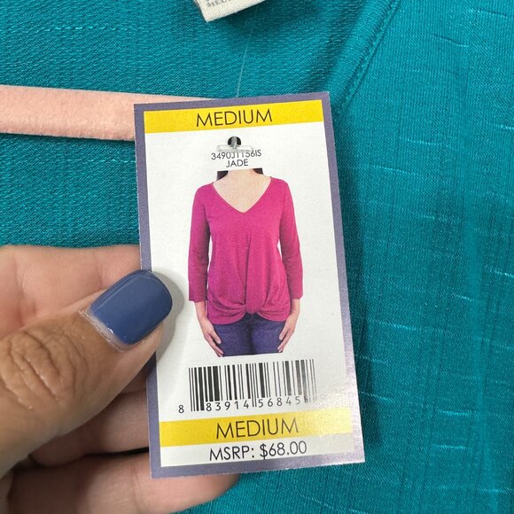 2/$30 NWT Status by Chenault Twist Front Long Sleeve Blouse Jade M #A0286 TRB2 - Picture 7 of 8